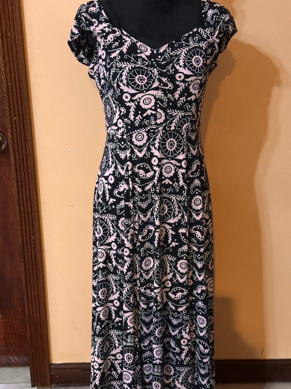 New York & Company Black and Light Pink Floral Maxi Dress